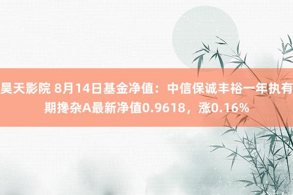 昊天影院 8月14日基金净值：中信保诚丰裕一年执有期搀杂A最新净值0.9618，涨0.16%